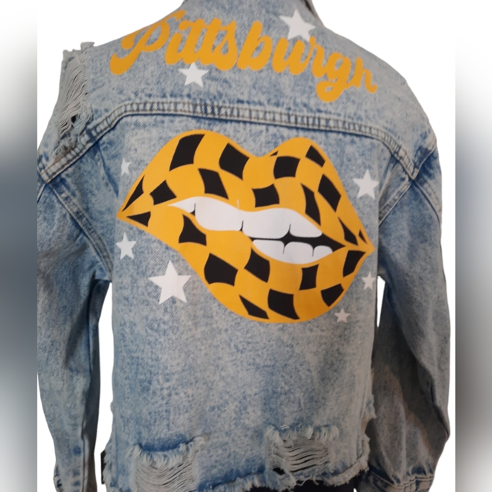 Rivalry Runway Pittsburg PA Steelers Pirates  Jacket Checkered Lips Denim Rare
